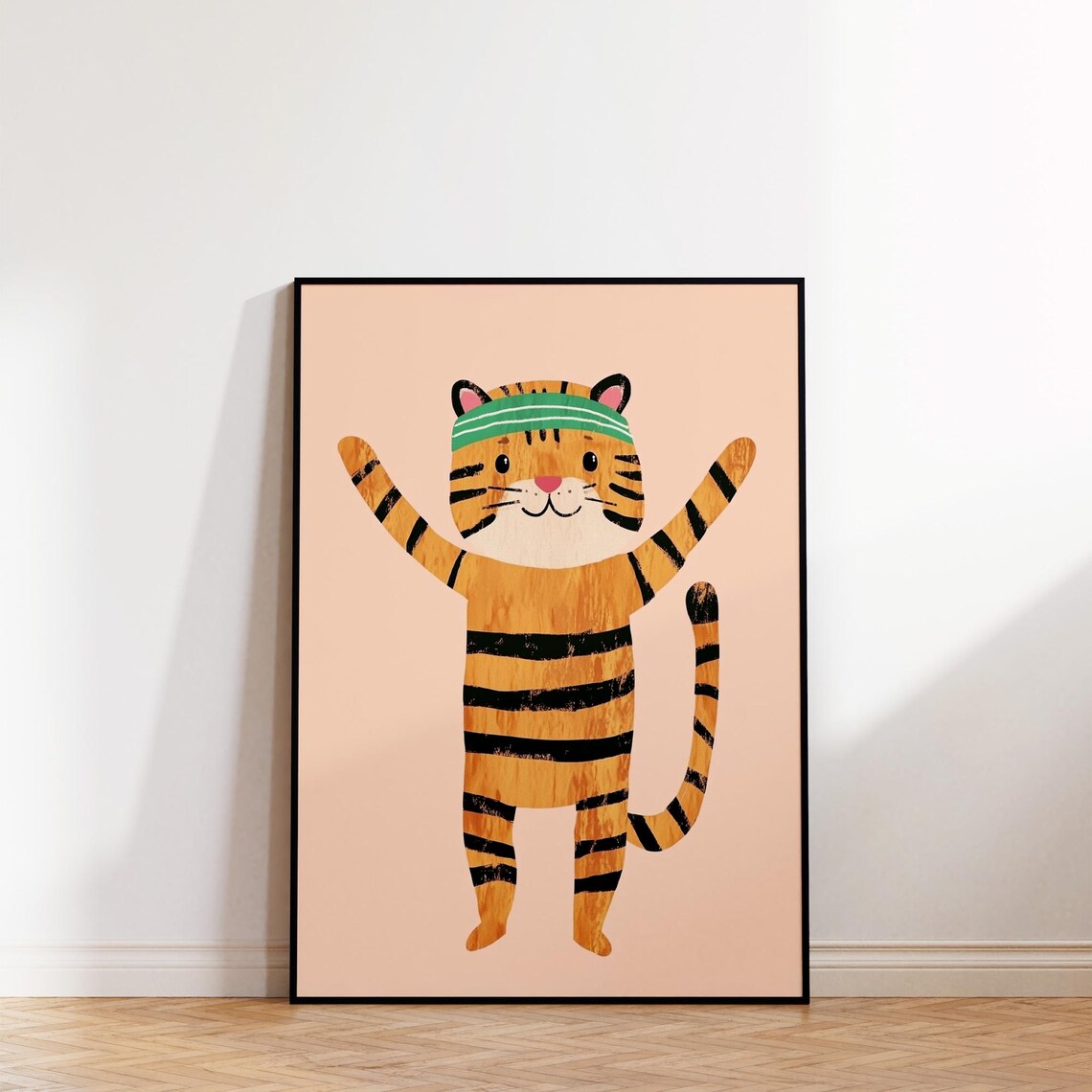 Hand Drawn Cartoon Dog Striped Shirt Black Cream Kids Room Art Poster - Image 3