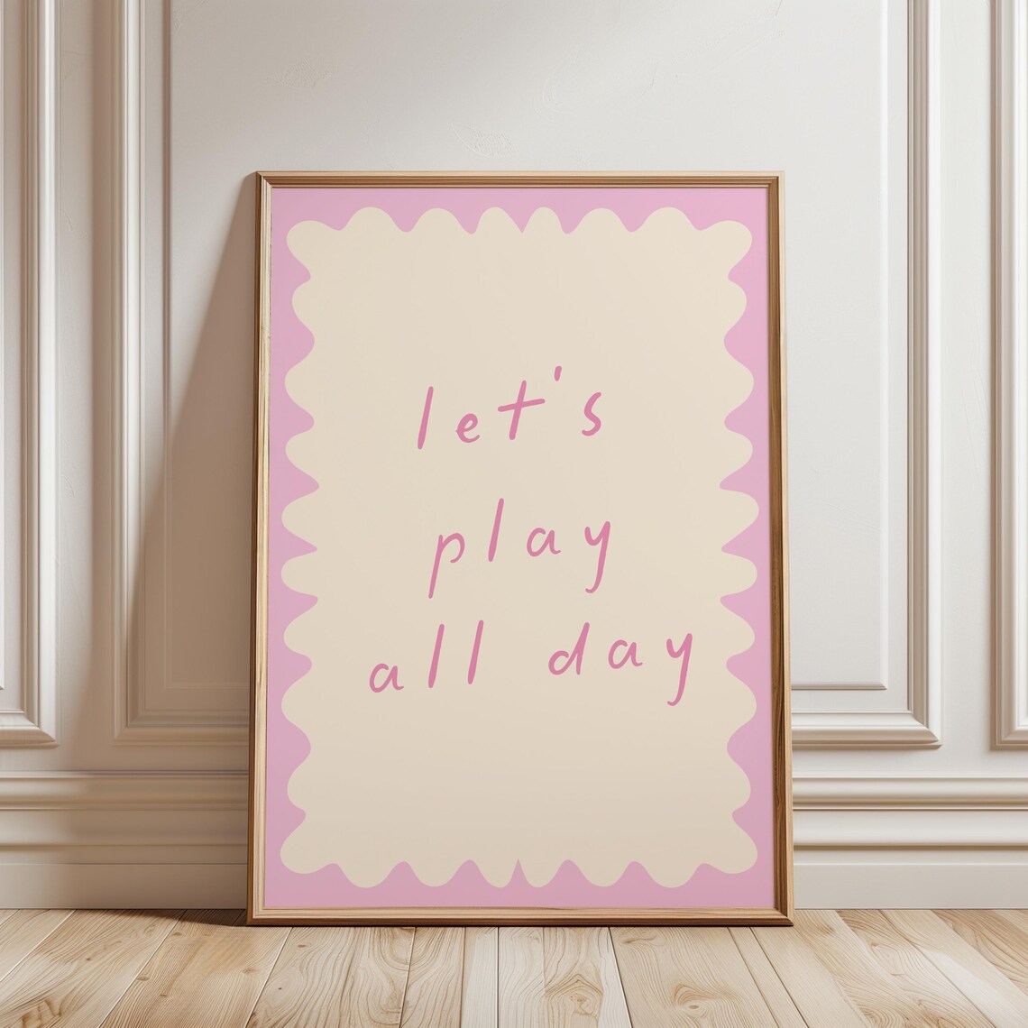 Lets Play All Day Hand Lettered Pink Playroom Quote Nursery Art Poster