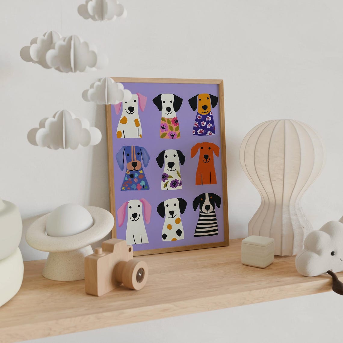 Modern Dog Print Nine Floral Spotted Pups Lavender Nursery Kids Poster - Image 4