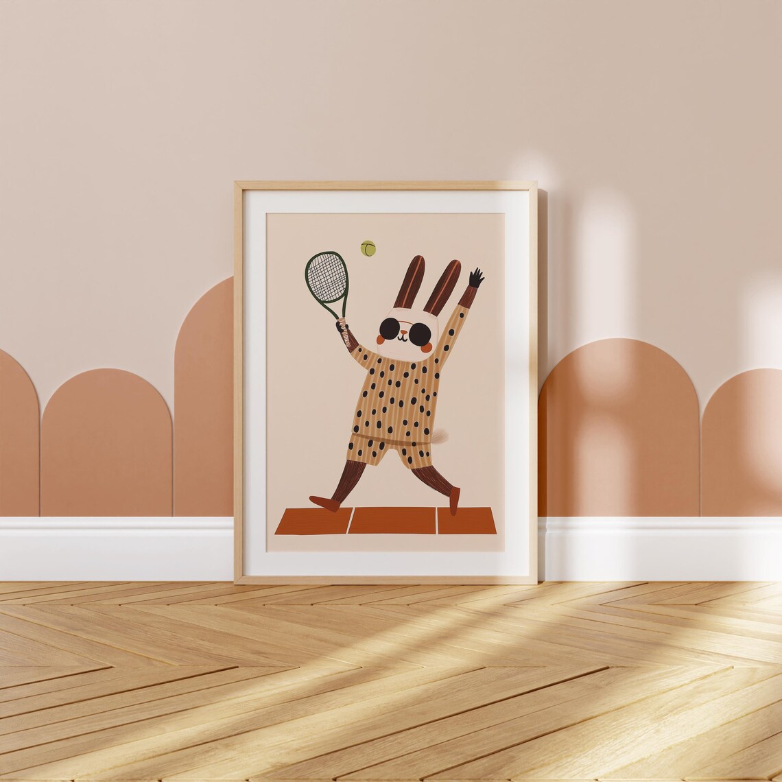 Tennis Bunny Sunglasses Polka Dot Outfit Kids Sports Nursery Wall Art Print - Image 3