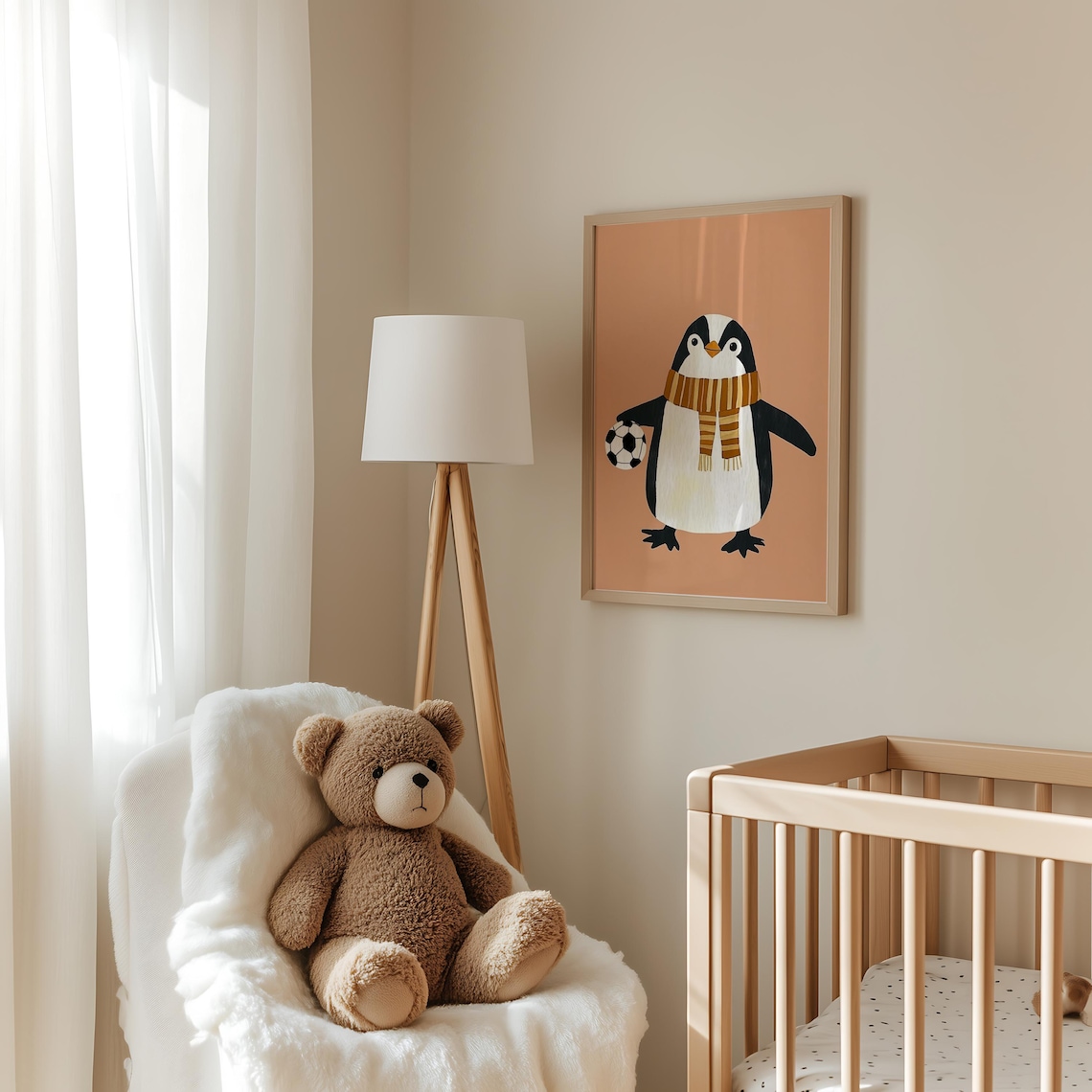 Cute Penguin Striped Scarf Soccer Ball Sports Kids Room Poster - Image 4