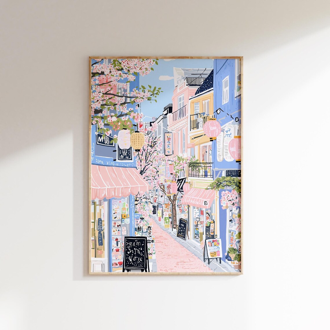 Tokyo Street Pink Lanterns Cherry Blossom Shops Japan Travel Poster - Image 2