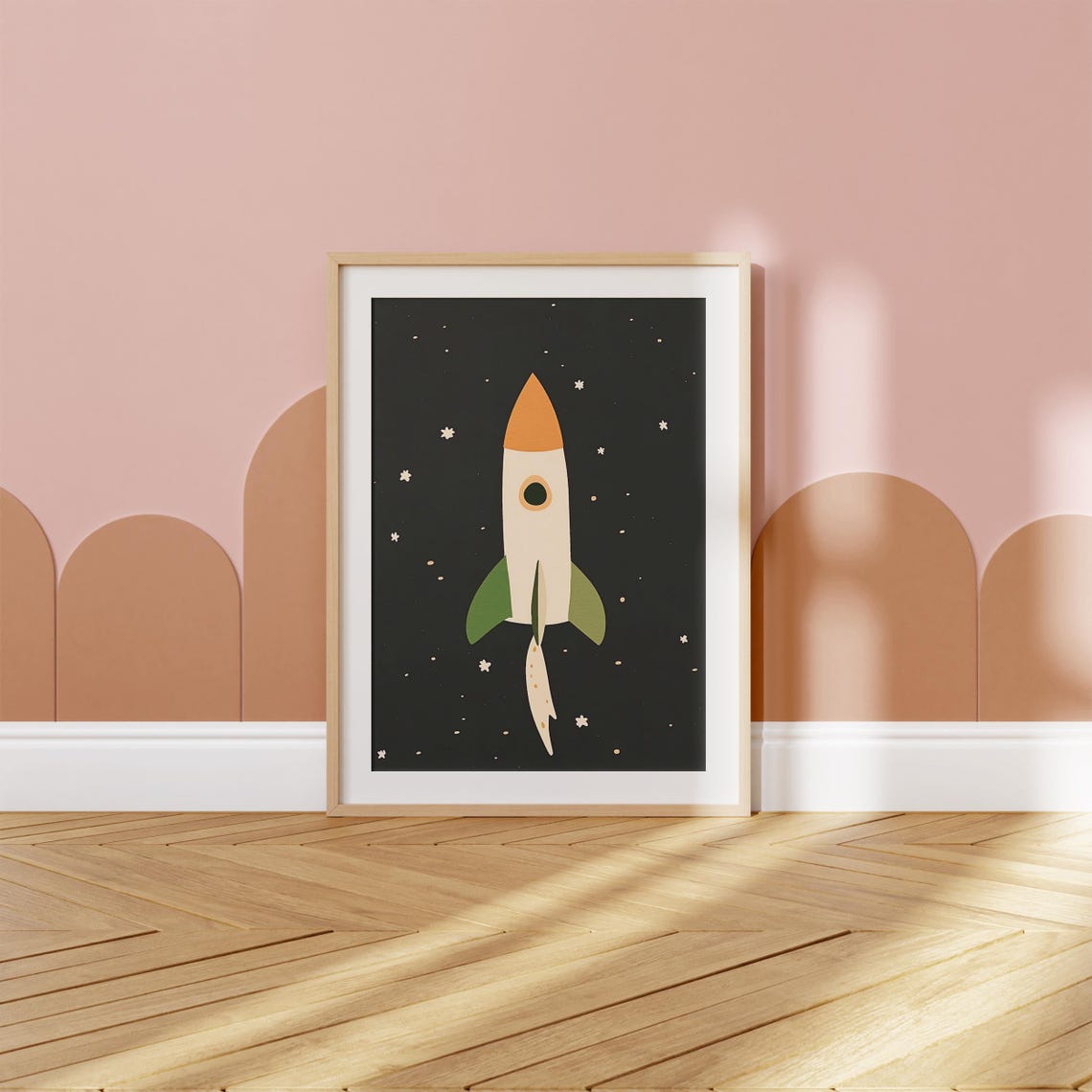 Space Rocket Art Print Night Sky Nursery Modern Kids Room Decor Stars Wall Art Space Theme - Image 4