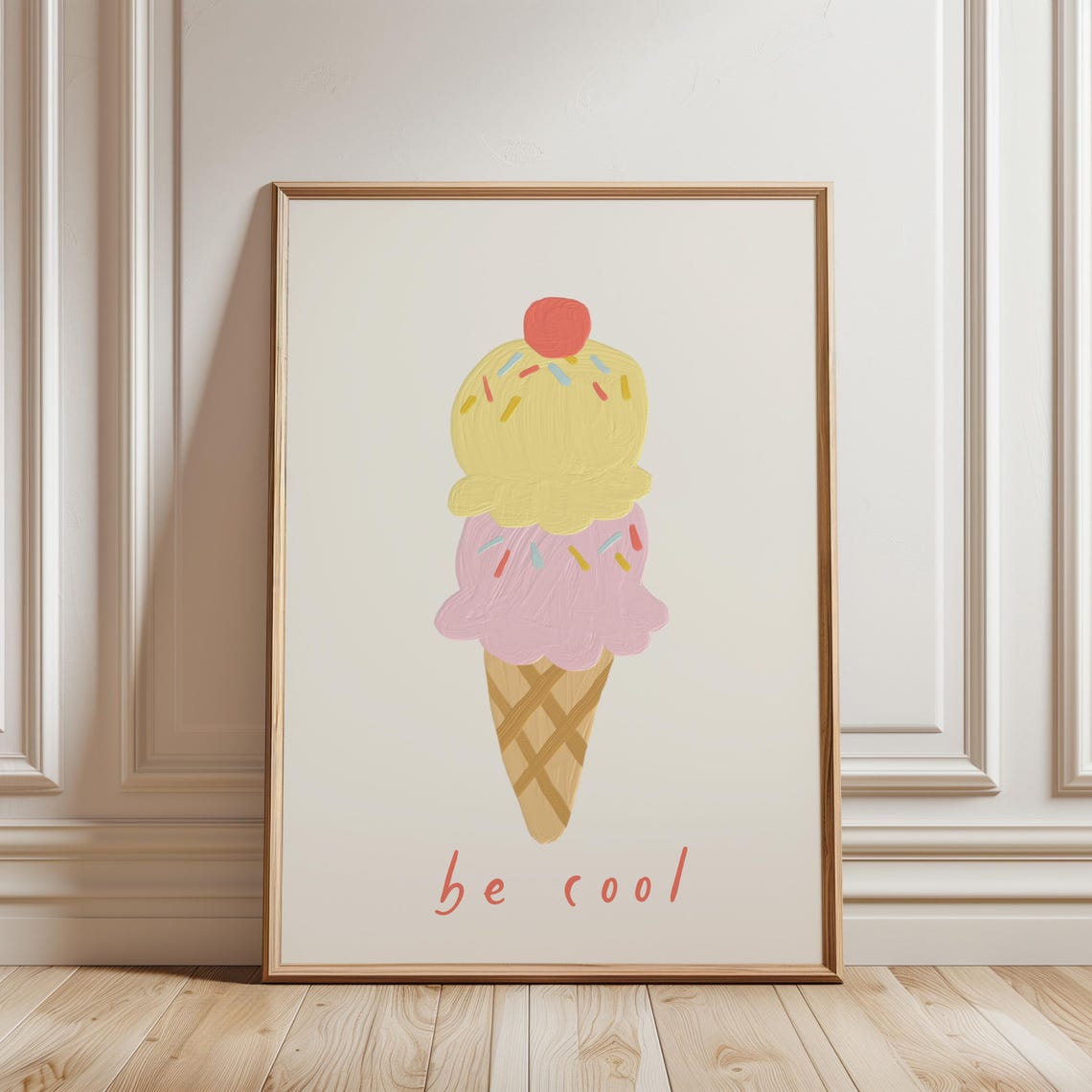 Ice Cream Be Cool Print Two Scoops Cherry Summer Kids Wall Poster