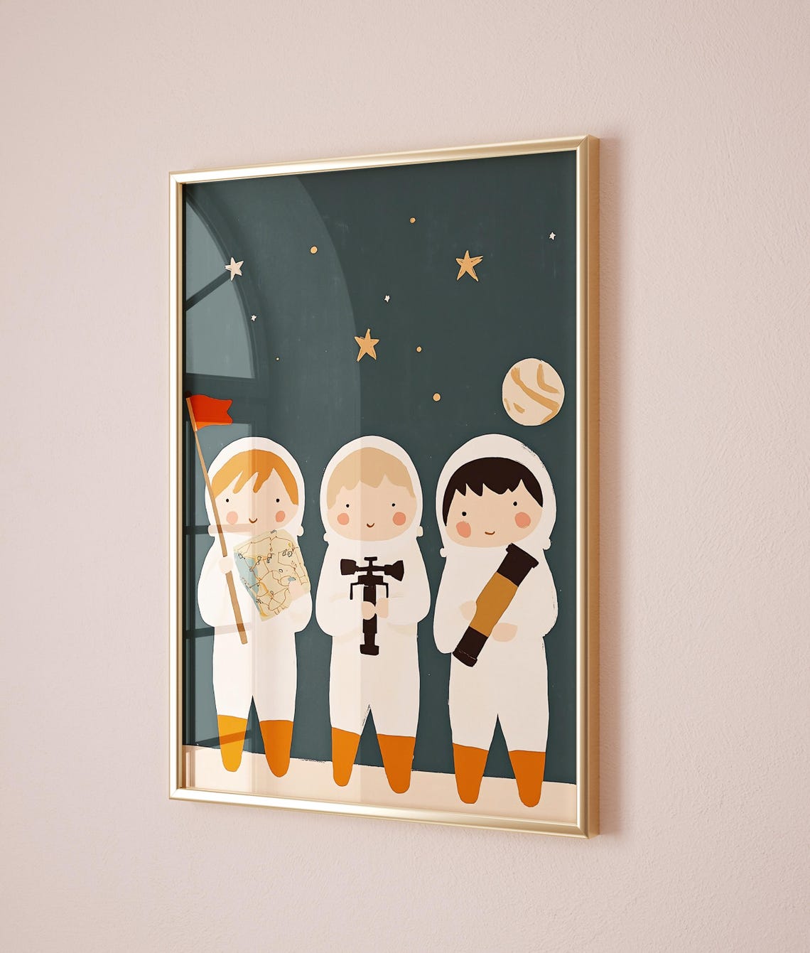 Three Kid Astronauts Exploring Stars Space Adventure Kids Poster - Image 2