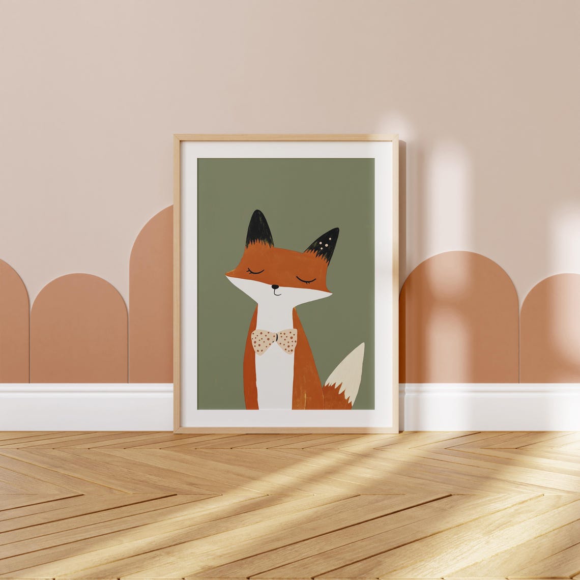 Sweet Sleepy Fox in Bow Tie Green Background Nursery Wall Art - Image 3