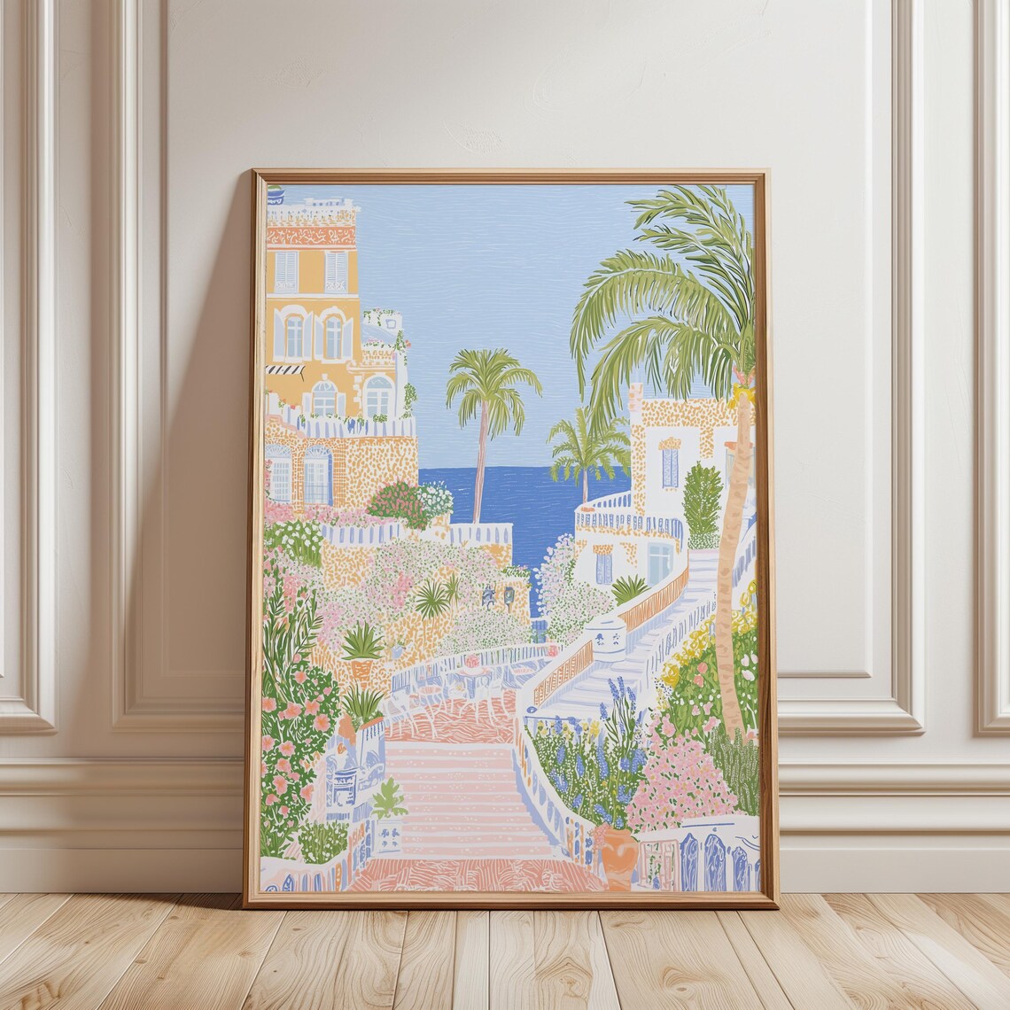 Mediterranean Villa Steps Yellow Terrace Coastal Garden Sea Poster