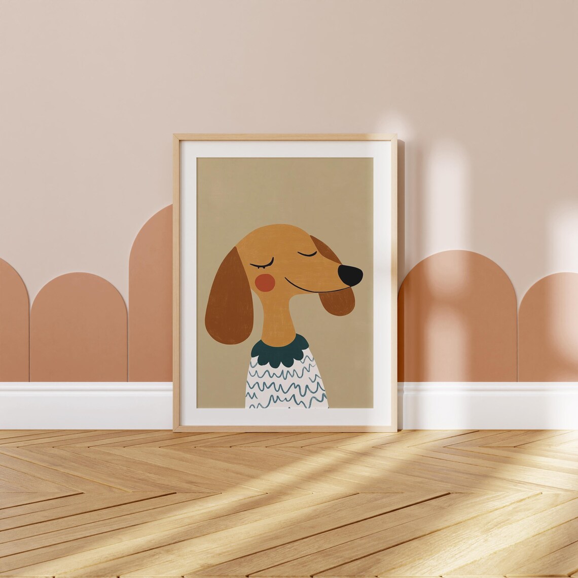 Sweet Dachshund Profile In Wavy Dress Nursery Kids Animal Poster - Image 3