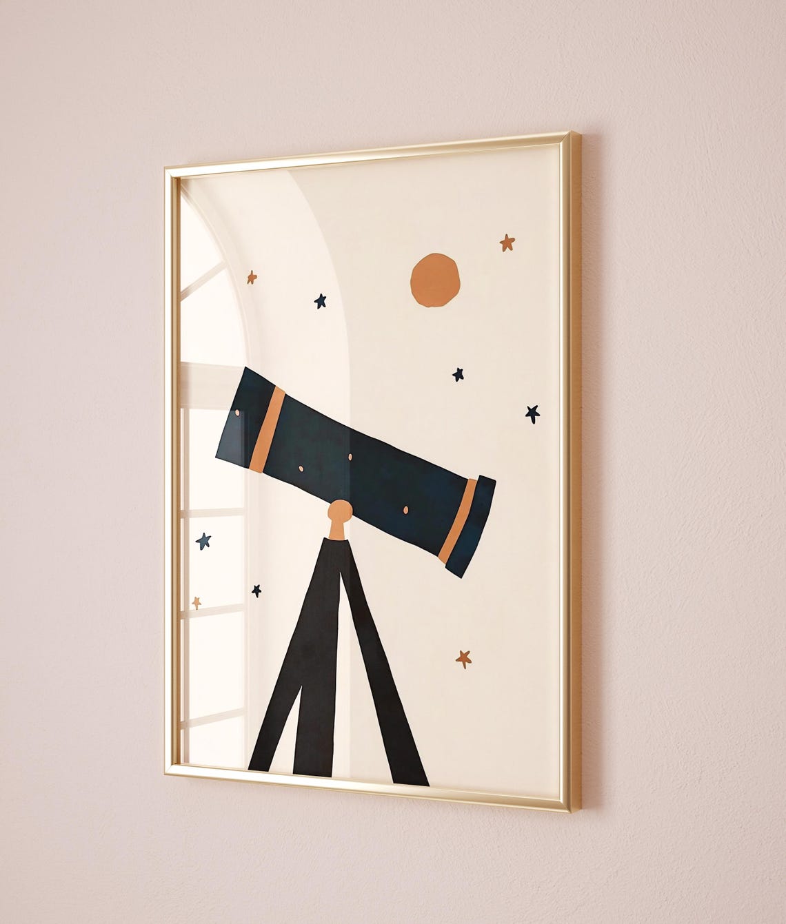 Vintage Black Telescope Tripod Stars Moon Astronomy Kids Poster - Image 2