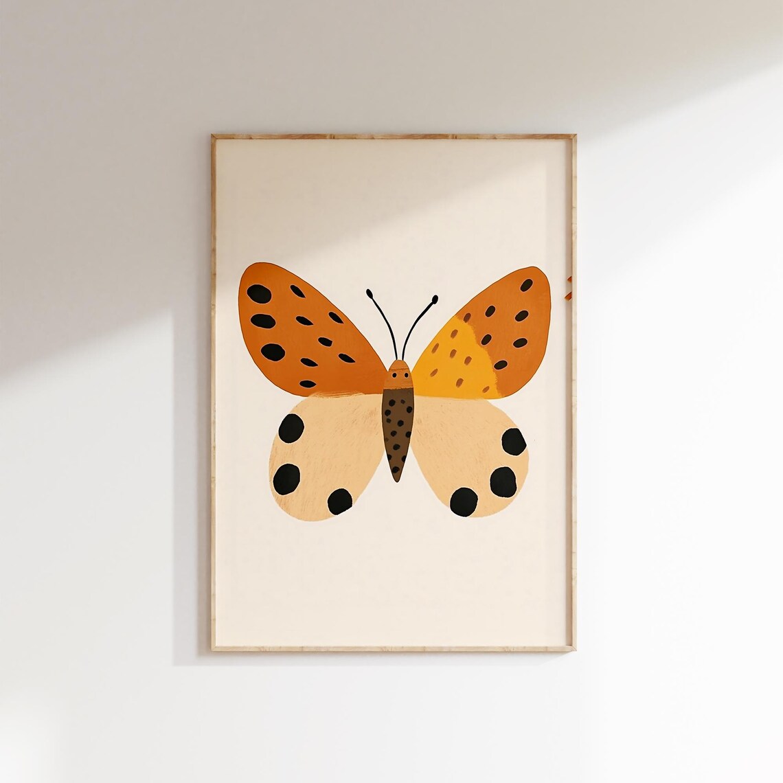 Spotted Butterfly Orange Cream Modern Nursery Kids Room Art Poster - Image 2