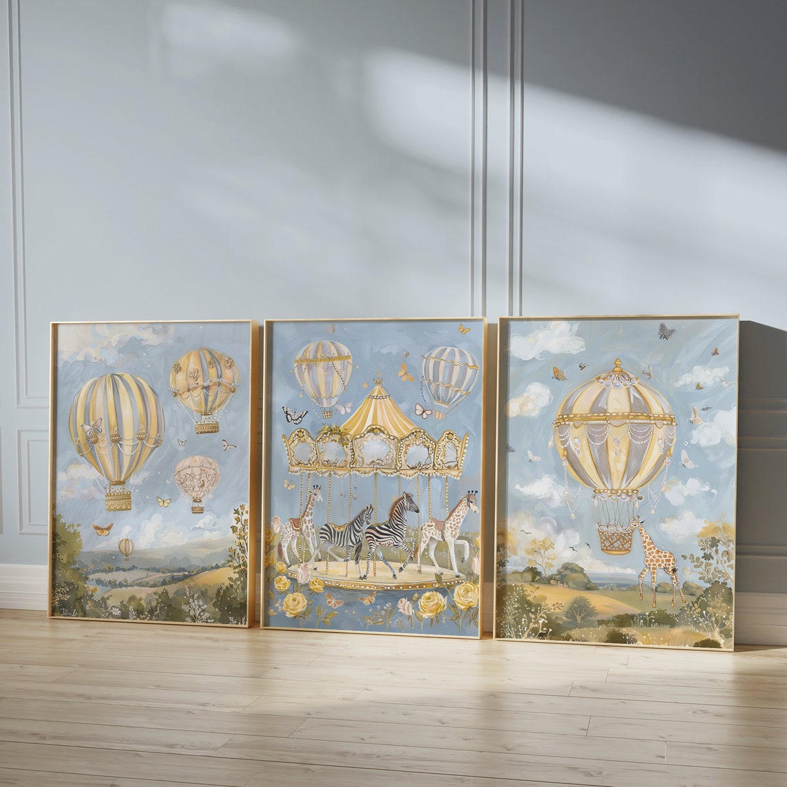 Whimsical Carousel and Balloon Nursery Set 3 Piece Kids Room Wall Art - Image 2