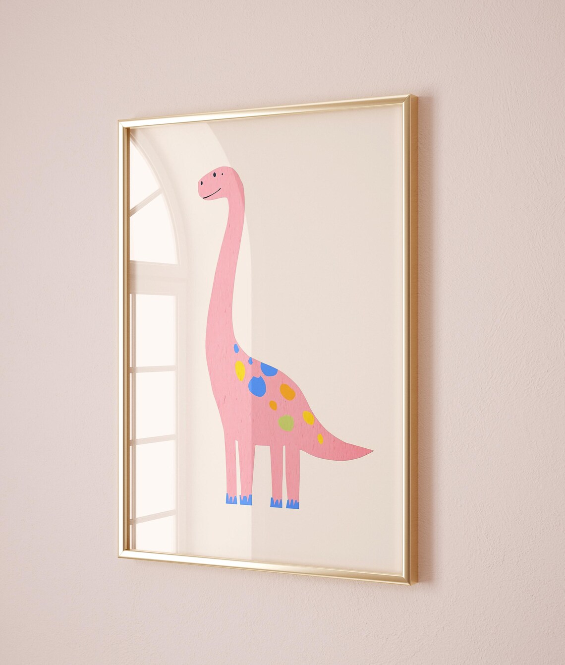 Cute Pink Dinosaur Colorful Spots Long Neck Kids Room Dino Poster - Image 2
