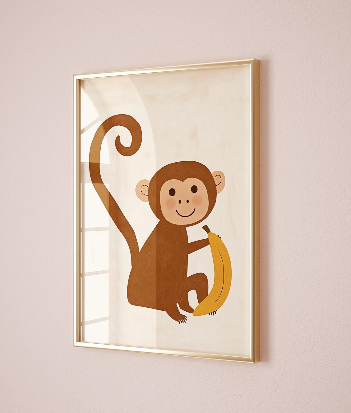 Smiling Brown Monkey Holding Banana Jungle Nursery Kids Room Poster - Image 2