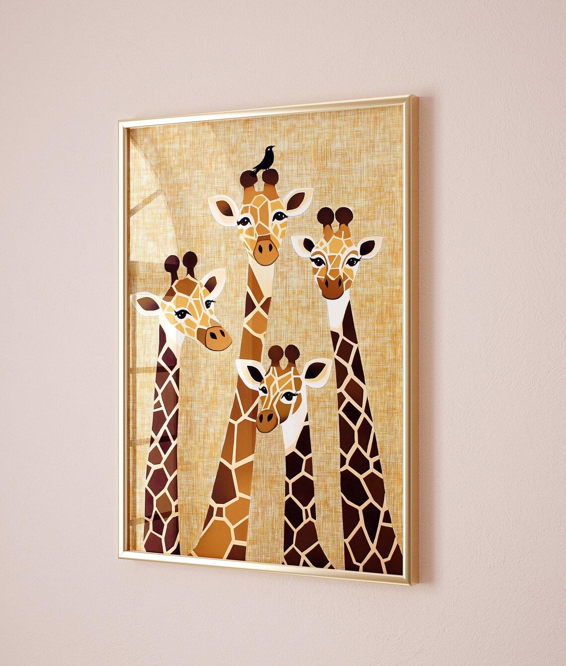 Giraffe Family Four Gold Background Safari Nursery Animal Poster - Image 2