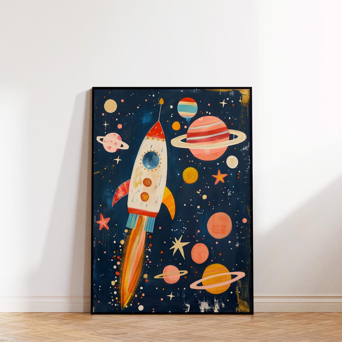 Space Rocket Print Boys Room Decor Blue Space Theme Room Decor Nursery Wall Art Outer Space Poster - Image 2