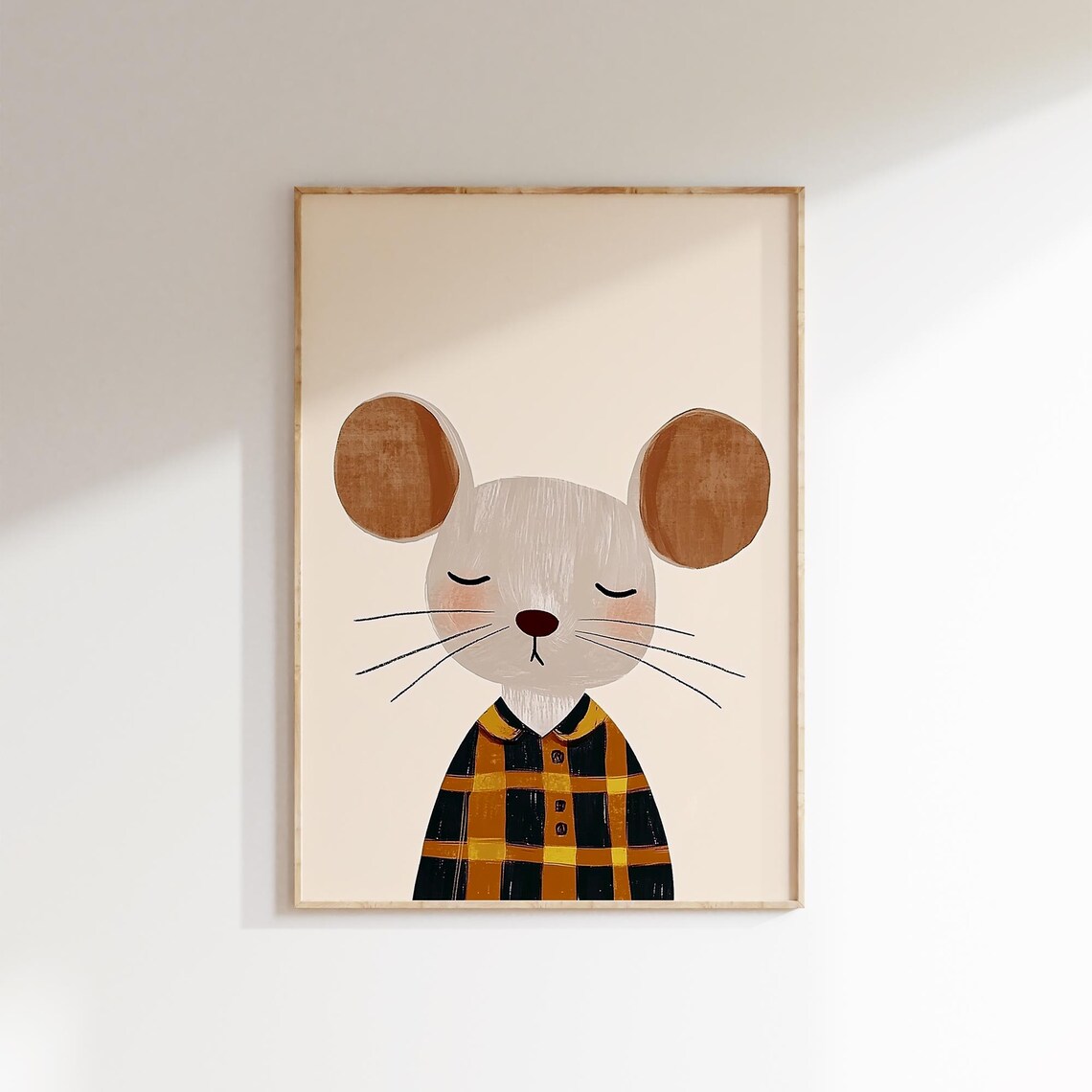 Adorable Sweet Mouse in Plaid Shirt Nursery Kids Room Wall Art - Image 2