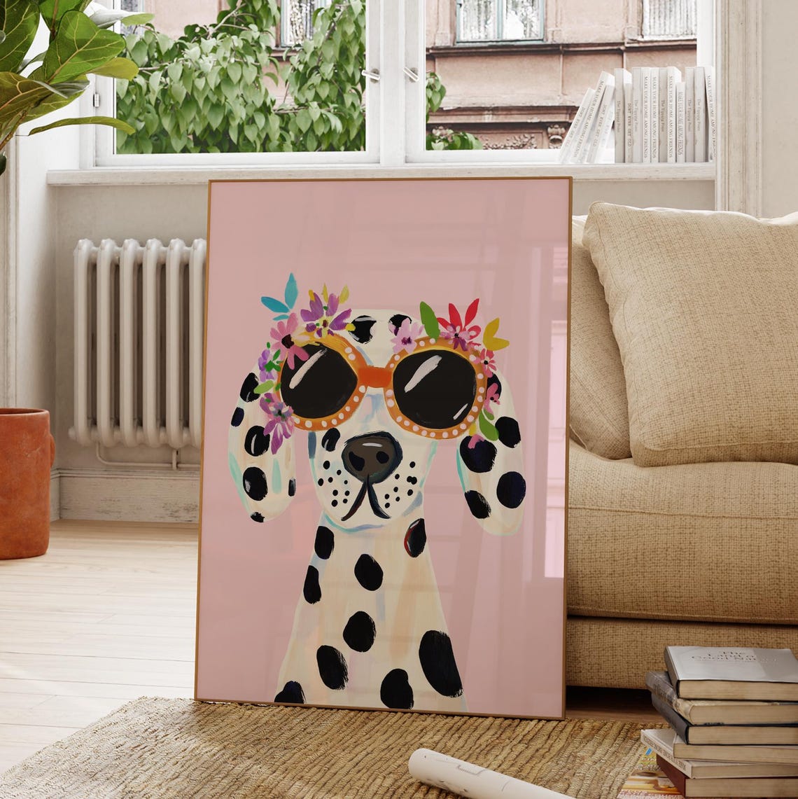 Floral Dalmatian With Sunglasses Flower Crown Nursery Art Print - Image 4