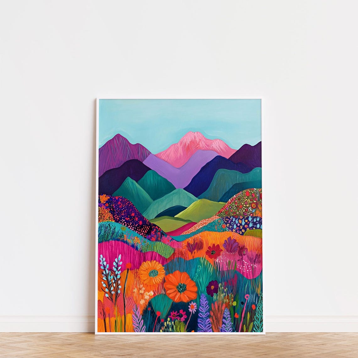 Colorful Mountain Landscape Wildflower Field Maximalist Art Poster - Image 2