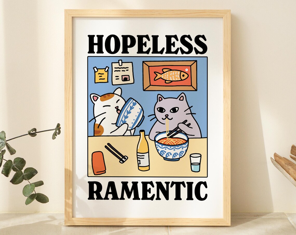 Hopelessly Ramentic Cat Retro Kitchen Art Print