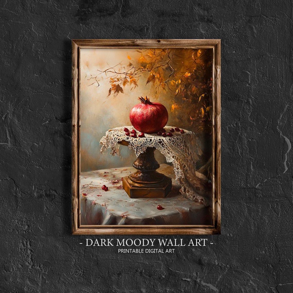 Vintage Fall Prints Pomegranate Painting Autumn Kitchen Wall Art Rustic Fall Decor Moody Fruit Print Autumn Prints