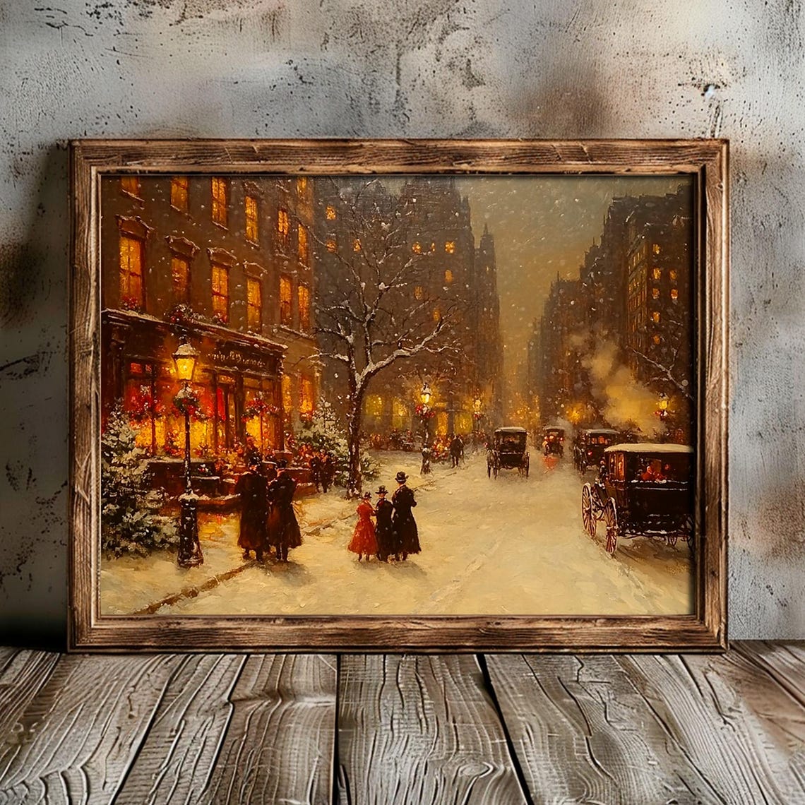 Victorian Snowy Street Carriages Pedestrians Winter Eve Poster - Image 5
