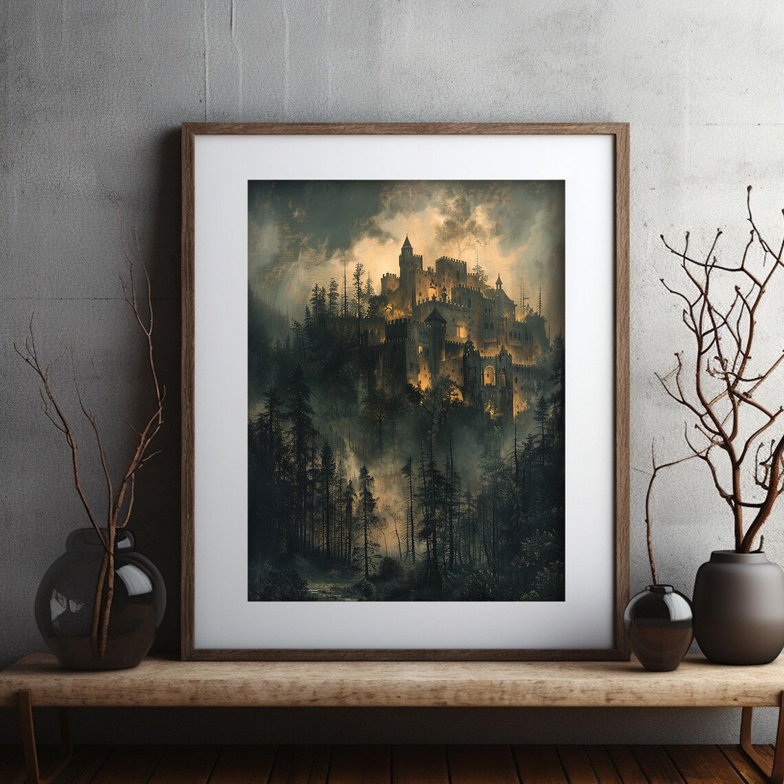 Gothic Castle Painting, Dark Moody Halloween Art Print - Image 4