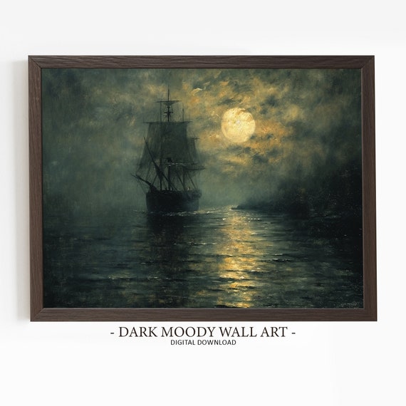 Ship Gothic Moonlit Seascape Art Print