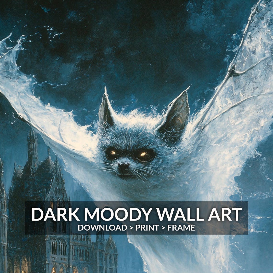 Spectral Blue Ghost Bat Haunted Castle Eerie Night Fantasy Poster - Image 6