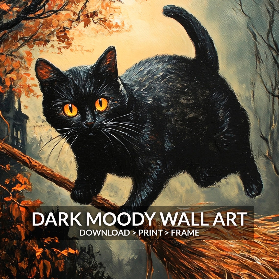 Black Cat Riding Broomstick Halloween Moonlit Night Flight Poster - Image 6