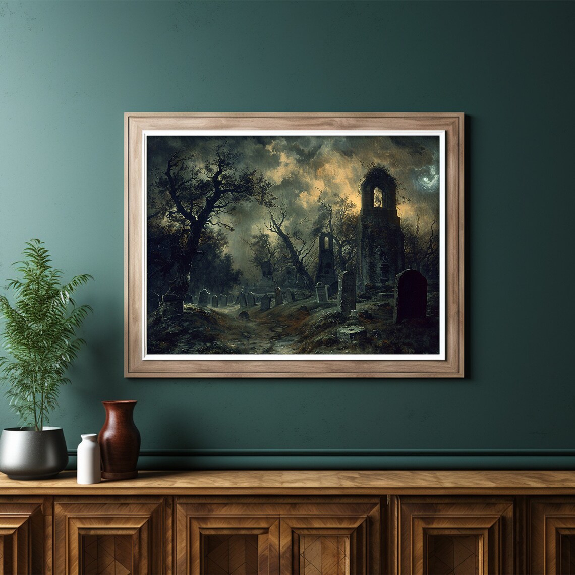 Gothic Graveyard Cemetery Dark Moody Art Print - Image 6