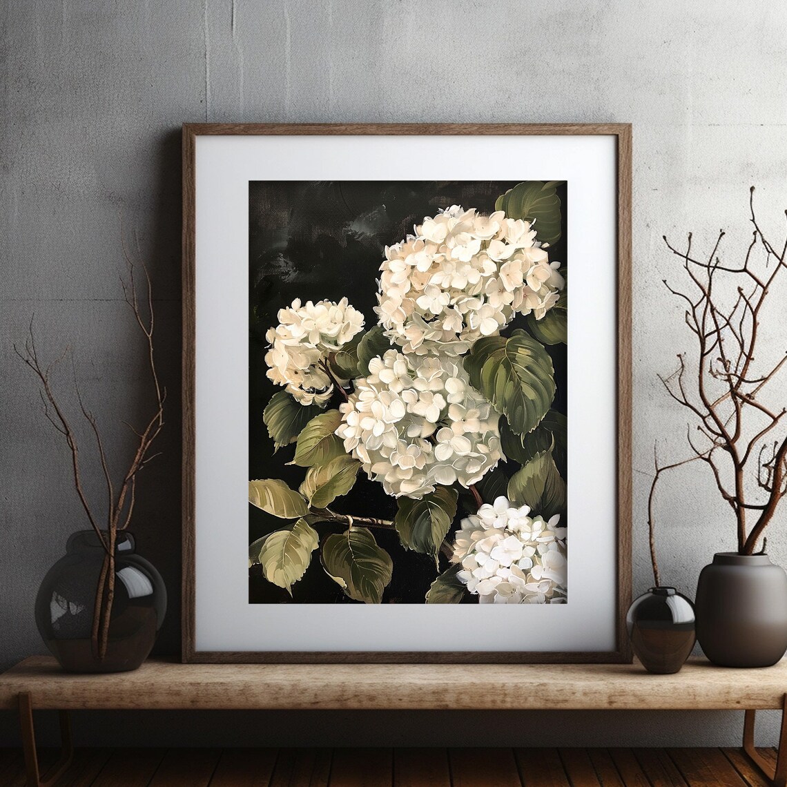 White Hydrangea Painting, Dark Academia Floral Art Print - Image 6