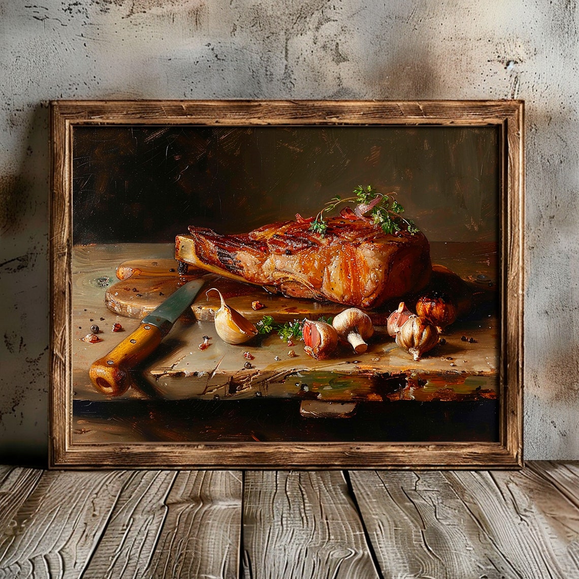 Grilled Tomahawk Steak Garlic Shallots Rustic Kitchen Art Poster - Image 6