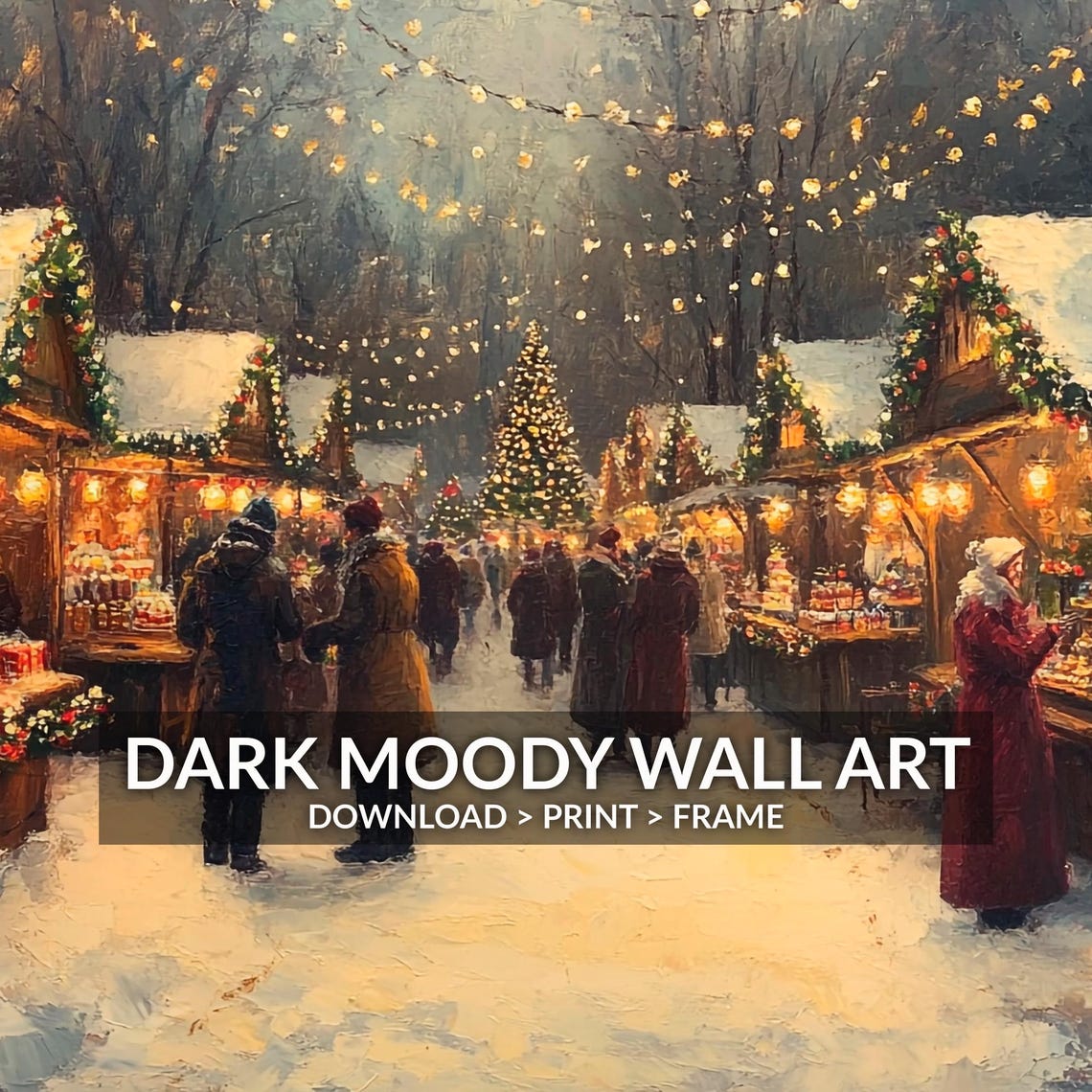 Victorian Christmas Market Print Vintage City Town Scene Wall Art Village Moody Painting - Image 6