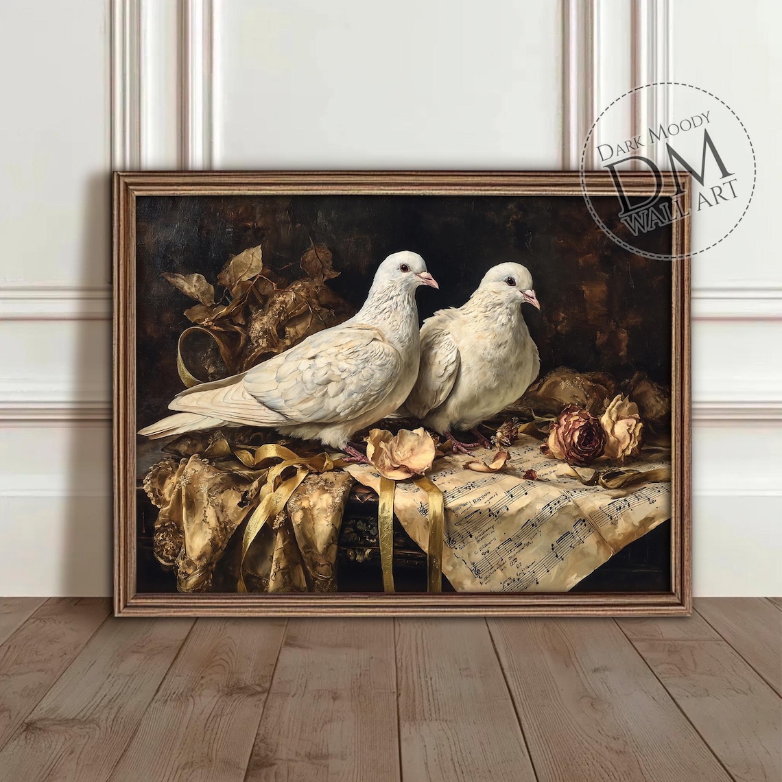 White Doves Romantic Gothic Still Life Art Print