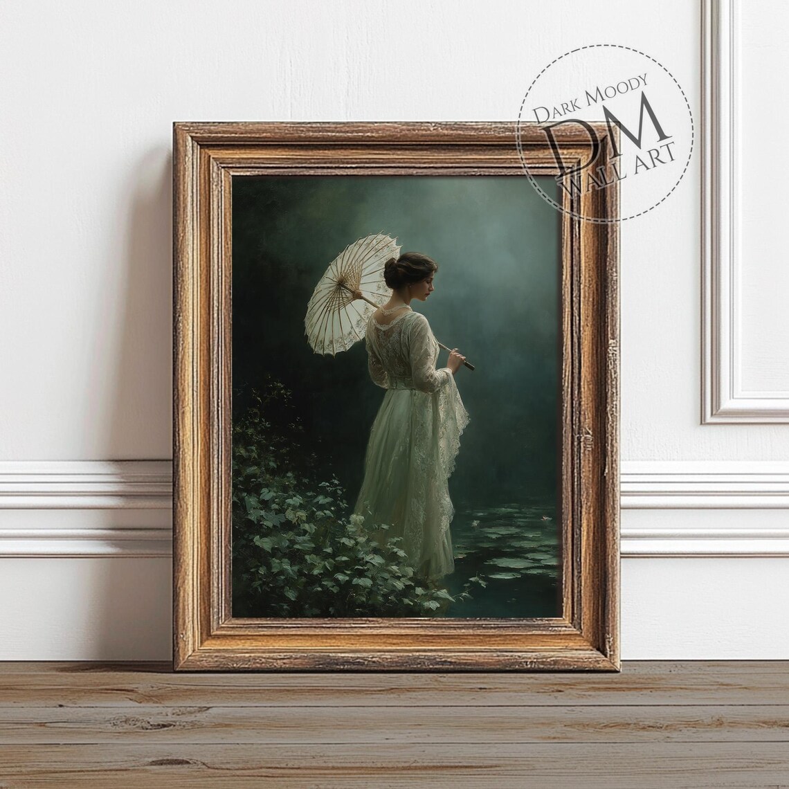 Victorian Woman With Parasol Gothic Lake Portrait Vintage Art Poster