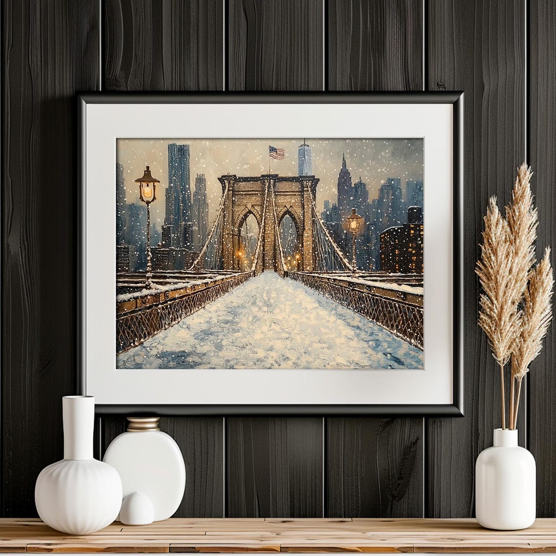 Brooklyn Bridge Snowy Winter Walkway Manhattan Skyline Poster - Image 4