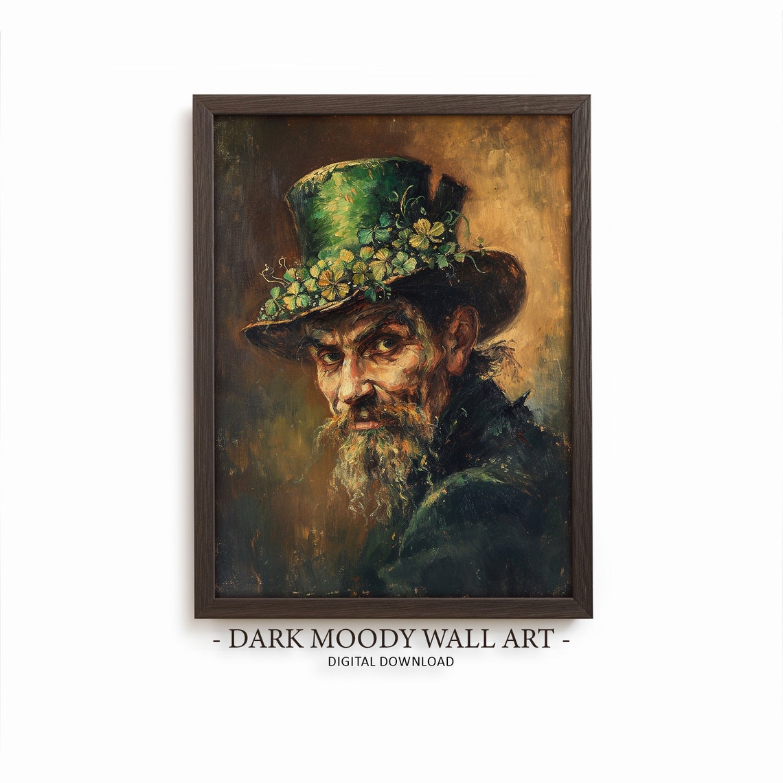 Old Irish Man Green Hat Shamrock Portrait Oil Painting Poster