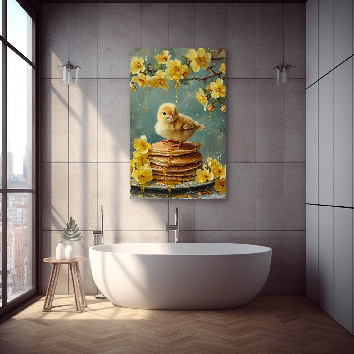 Cute Chick Standing on a Pancake Stack with Honey Spring Art Poster - Image 6