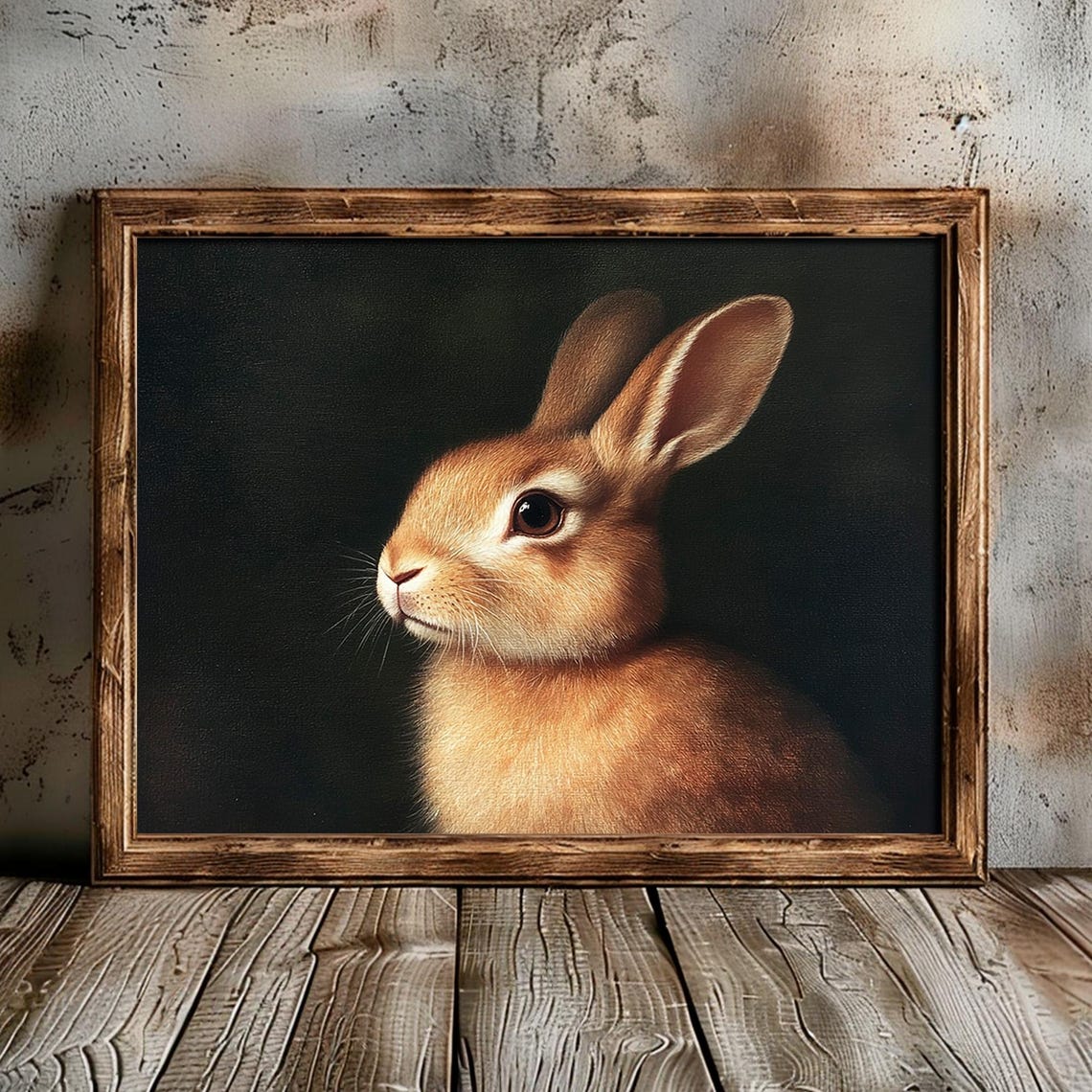 Brown Wild Rabbit Profile Portrait Dark Moody Animal Art Poster - Image 4
