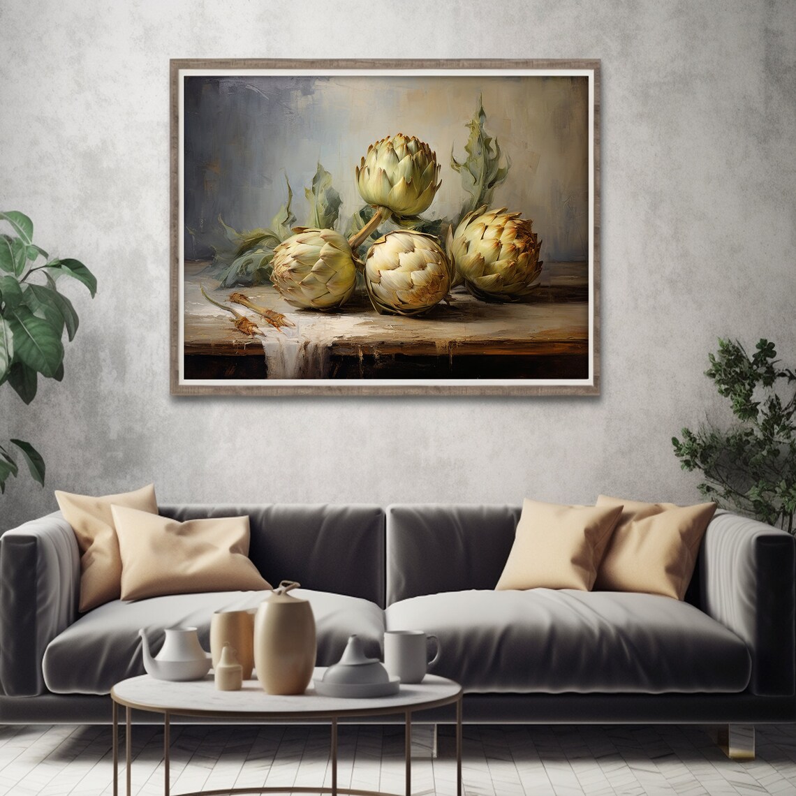 Moody Artichoke Painting, Vintage Fruit Still Life - Image 4