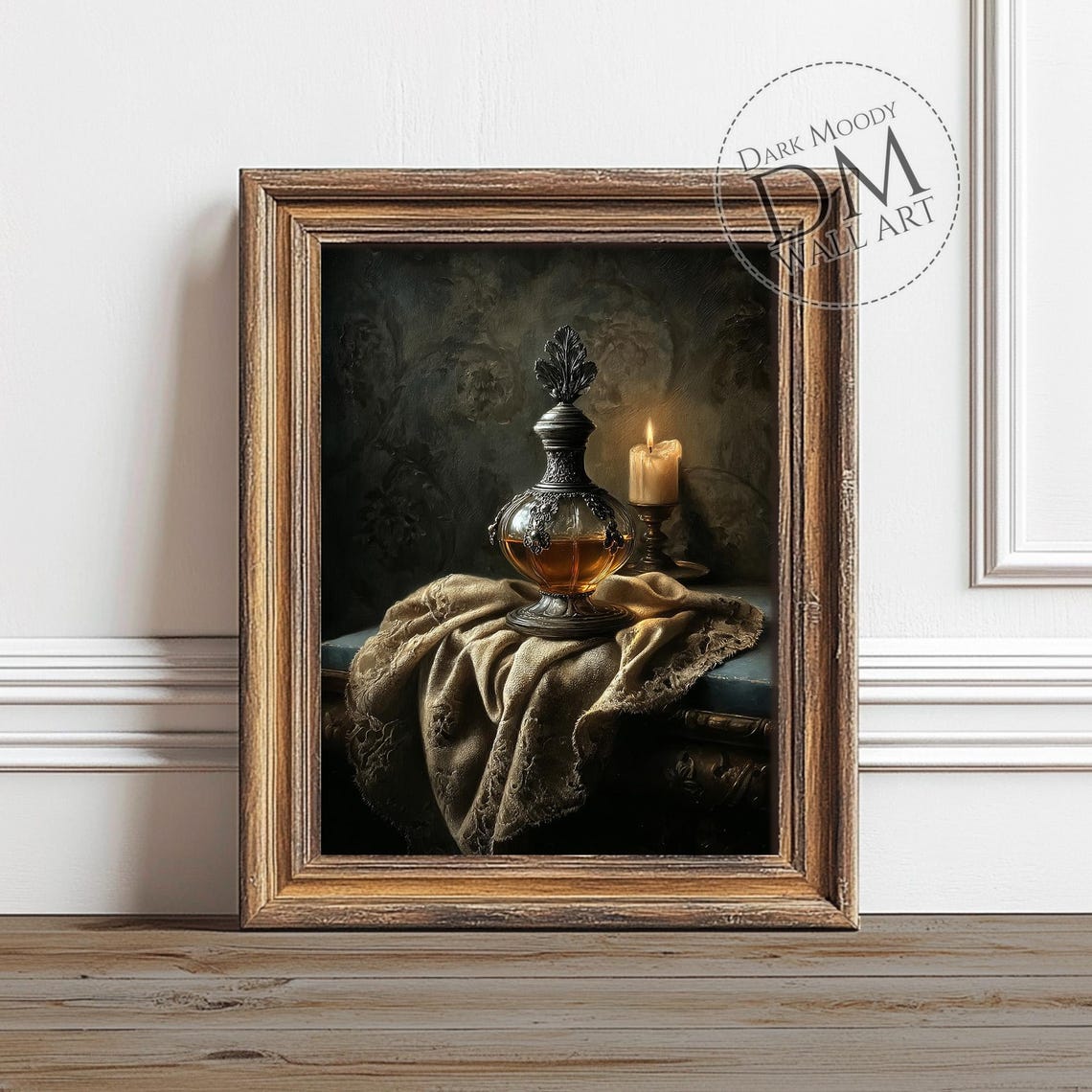 Antique Perfume Decanter with Candle Dark Moody Still Life Poster