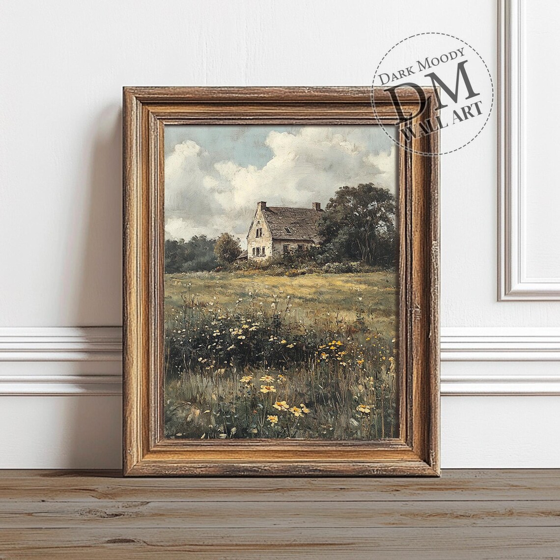 Old Stone Farmhouse Wildflower Meadow Vintage Country Poster
