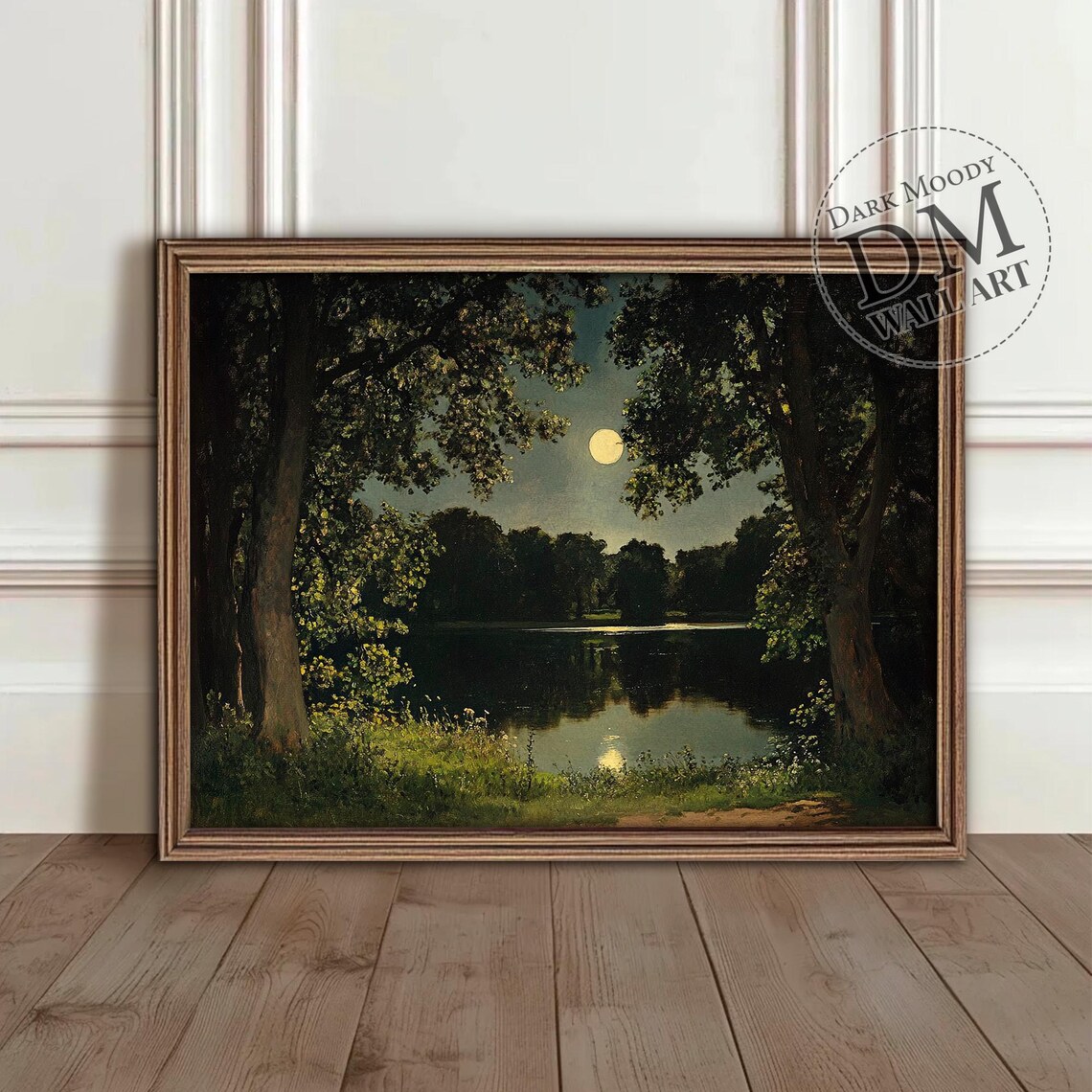 Moonlight Lake Art Print, Moody Forest Night Scene