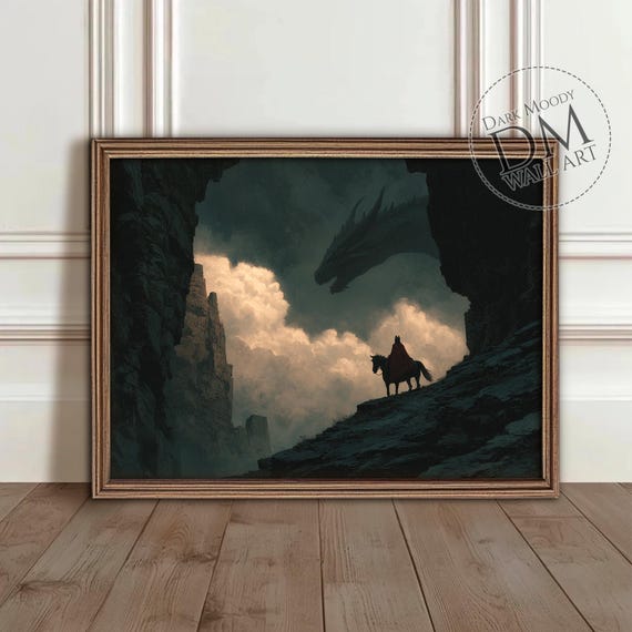 Dragon Knight Wall Art Gothic Fantasy Dark Print