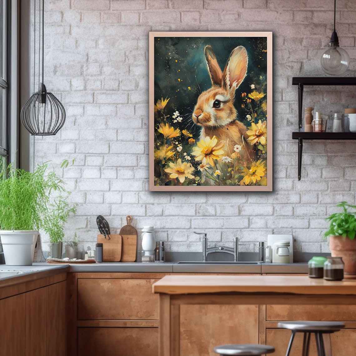 Easter Rabbit Prints Spring Wall Art Dark Academia Decor Moody Bunny Painting - Image 2