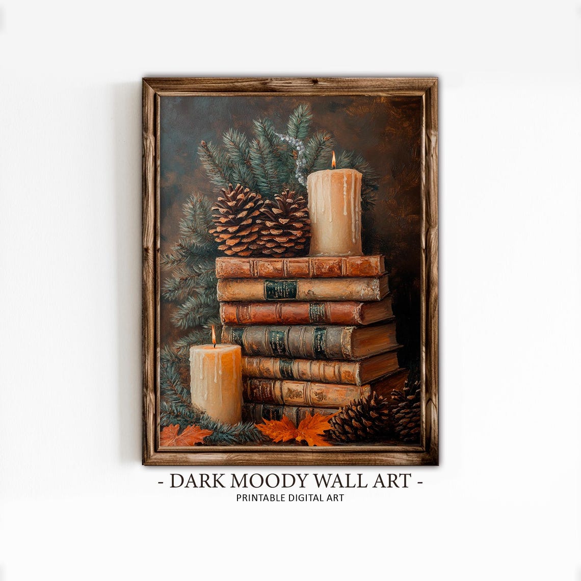 Vintage Books Candles Pine Branches Cozy Winter Still Life Poster - Image 4