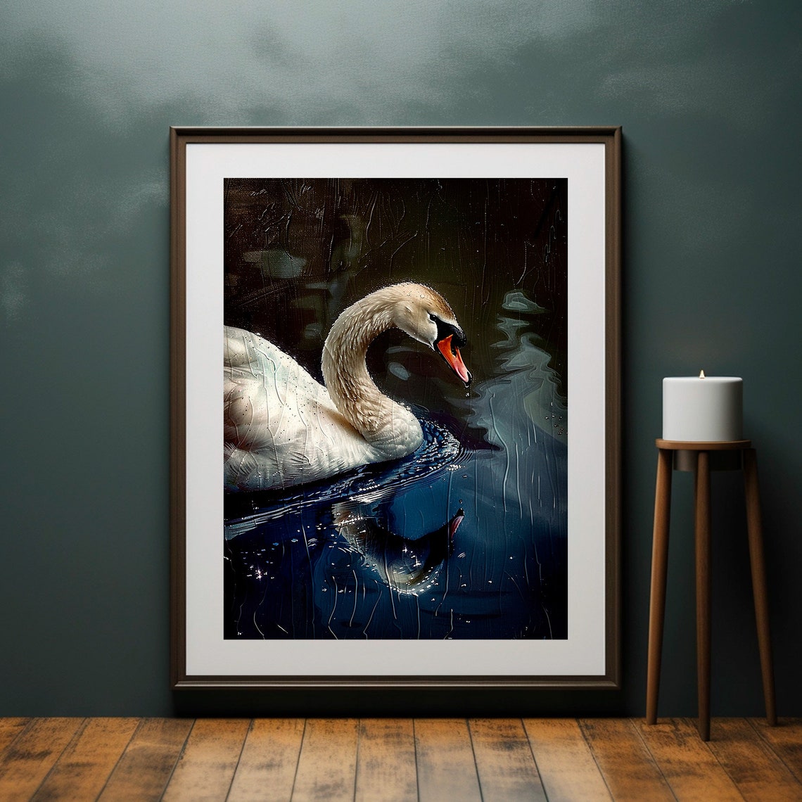White Swan Portrait Dark Moody Water Painting Vintage Bird Wall Art - Image 6