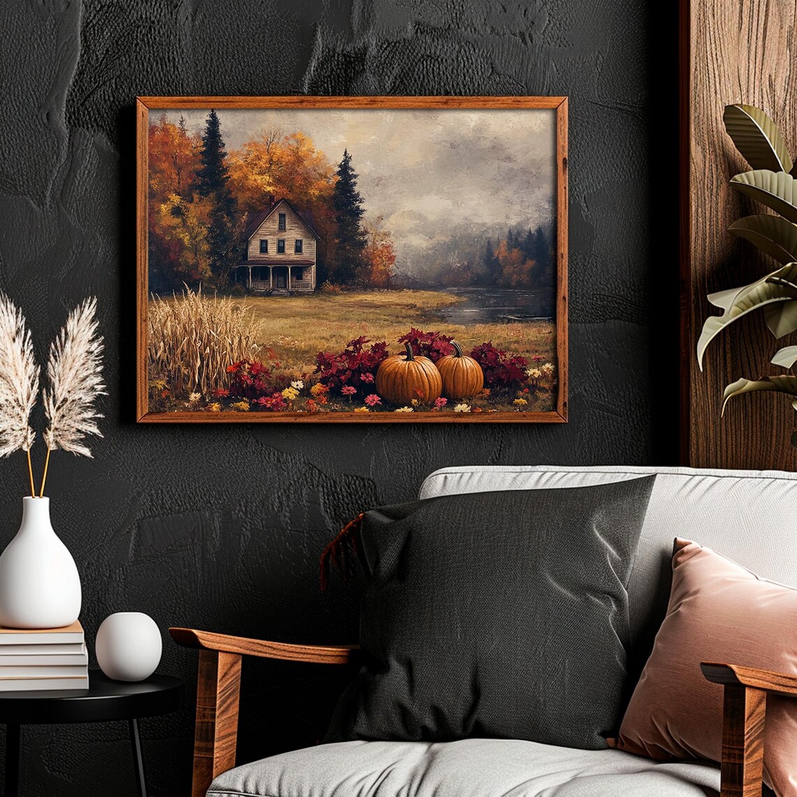 Moody Thanksgiving Farm House Autumn Lake Landscape Harvest Poster - Image 4