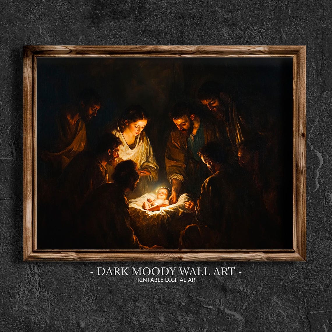Baroque Nativity Shepherds Adoring Christ Child Dark Painting Poster