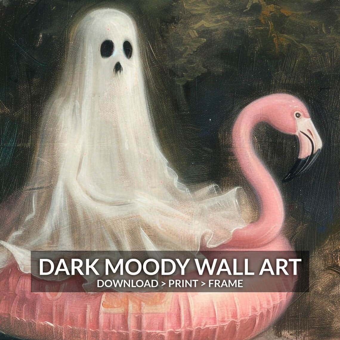 Ghost On Flamingo Swim Ring Funny Bathroom Poster - Image 6
